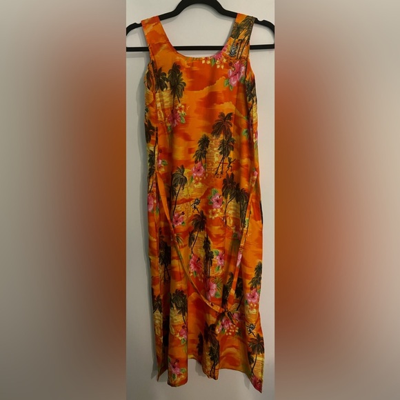 Puerto Rico Womens Dress Hawaiian Midi Tie Back Ankle Slits Orange Yellow Sz Med - Picture 2 of 12